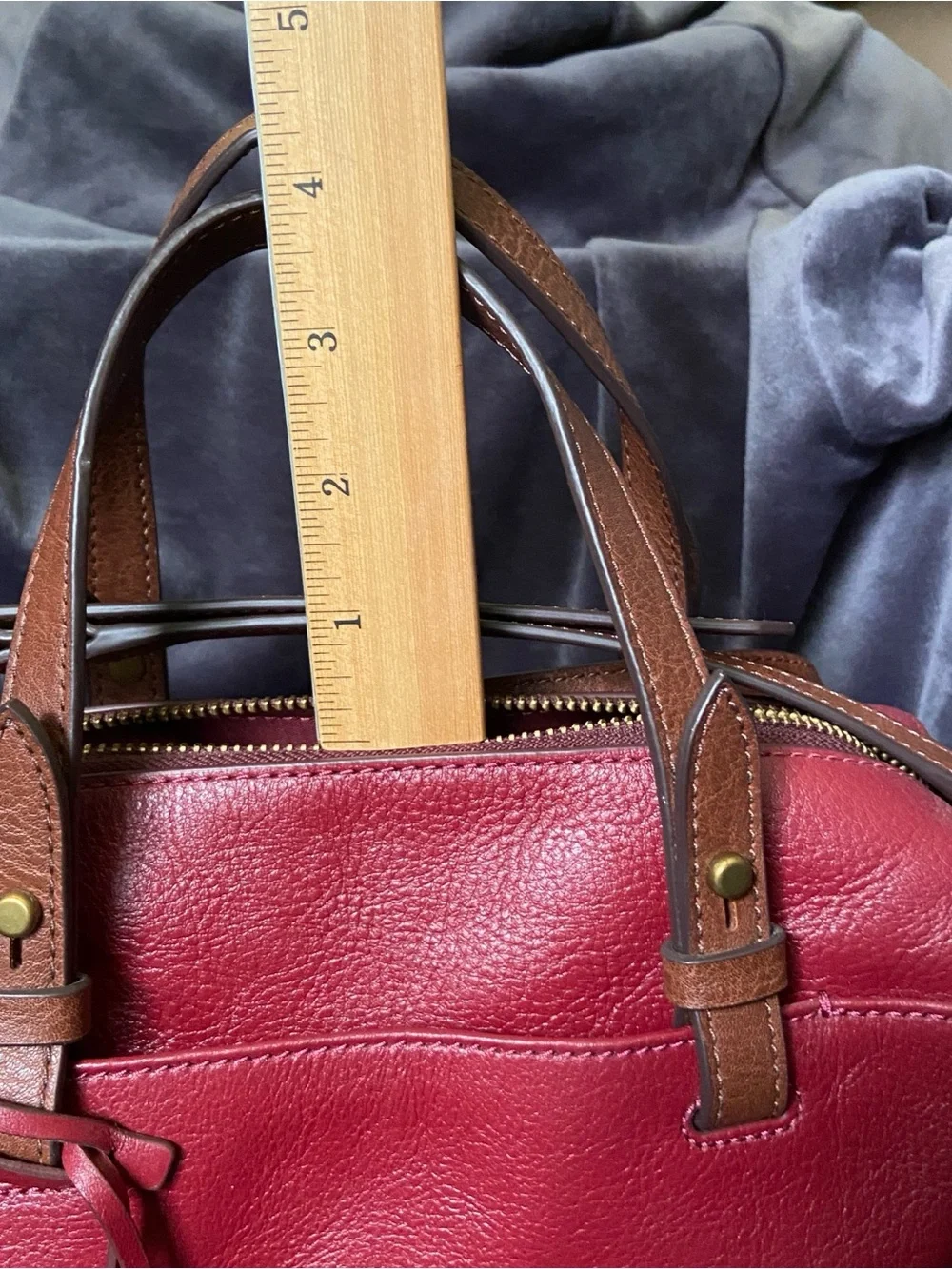 Fossil Rachel Leather Satchel Red Burgundy Crossbody Brown Handles Key Charm